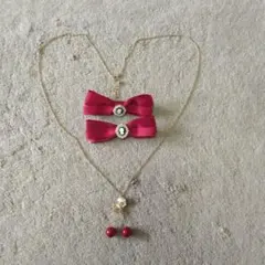 m♡petite しまむら　カメオリボンクリップ　チェリー　ネックレス　セットのサムネイル