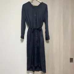 BABYLONE 麻　ネイビー ロングシャツワンピース　フレアワンピース38のサムネイル