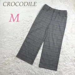 CROCODILE チェック柄 ワイドパンツ M グレー