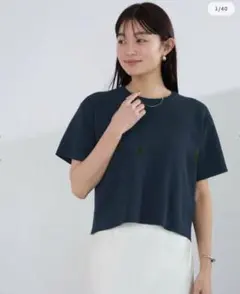 【極美品】ハーフスリーブニット トップス Tシャツライク ボックス 　ネイビーM