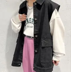 即購入OK 即日発送可　ダークグレー ノースリーブ デニムジャケット