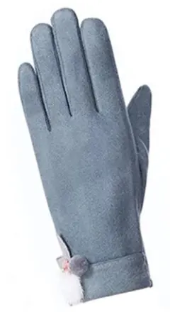 スマホ対応 高級レディース 手袋 サックス　タッチパネル対応スエードのような生地