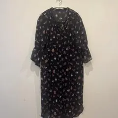 STUDIOUS 花柄 七分袖 シャツワンピース 黒 サイズ0のサムネイル