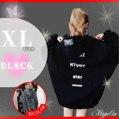 赤字値下げ　裏起毛【ブラック】バックプリント ロゴ 体型カバー 男女兼用340