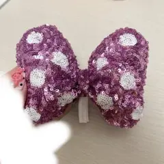 ディズニー　ミニー　ヘアゴム　スパンコール　ピンク　リボン