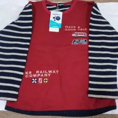 クレードスコープ　電車刺しゅう接結長袖Tシャツ　サイズ１２０　赤