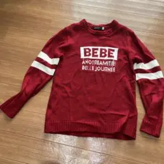 BeBe 赤 ストライプ袖 セーター 150