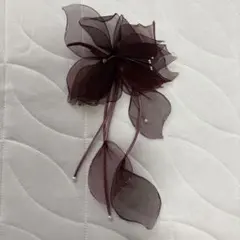 オーガンジー フラワー コサージュ ボルドー