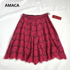 新品✨【アマカ】M 膝丈フレアスカート レース ピンクのサムネイル