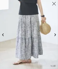 【新品】coen リーフプリント ティアードロングスカート　M