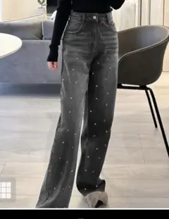 GRL ビジューストレートデニム　Lサイズ