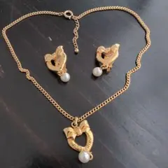 モスキーノ MOSCHINO ハート＆リボン パール ネックレス イヤリング