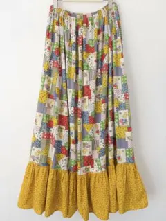 60s-70s vintage パッチワーク マキシ丈 ロングスカート ヒッピー