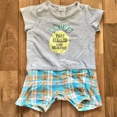 kids zoo パイナップル×マドラスチェック 半袖ロンパース グレー 70