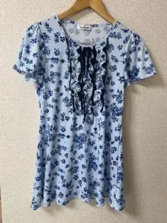 ギャラリービスコンティ　半袖　チュニック　花柄　フロントフリル　中古　美品のサムネイル