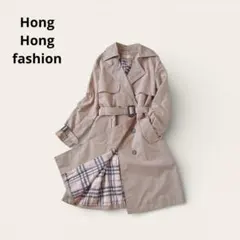 トレンチコート ロング丈 裏地チェック柄 ベルト付き Aライン 羽織り 春コーデ