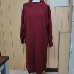 バーガンディ ハイネック ワンピース M