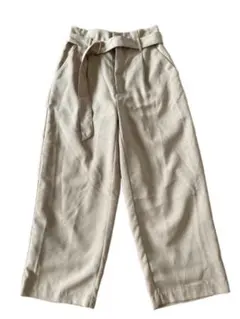 ベージュ ハイウエスト ワイドパンツ M 低身長