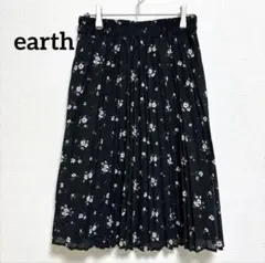 プリーツスカート 花柄 ひざ丈 ブラック アースミュージック&エコロジー