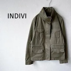 【INDIVI＊インデヴィ】収納式フード ミリタリージャケット ブルゾン カーキ