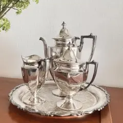 英国 アンティーク シルバープレート ティーポット＆クリーマー
