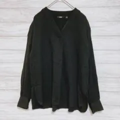 ユニクロ☆レーヨンVネックブラウス サイドスリット きれいめ 黒 S