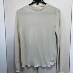 リブ編みクリーム色長袖Tシャツ XL ラウンドネック袖メローブラウス