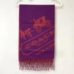 【美品】coach カシミヤ　マフラー　ロゴ入り　ピンク　パープル