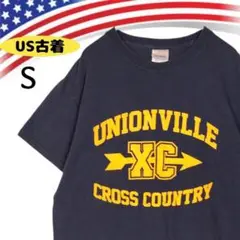 47163【USAヴィンテージ】ギルダン プリントTシャツ 紺S ユニオンバレー