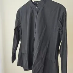 ユニクロ　+J　長袖ブラウス　ノーカラー　ブラック　Lサイズ