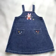 【美品】HOT BISCUITS デニム ジャンバースカート うさぎ刺繍