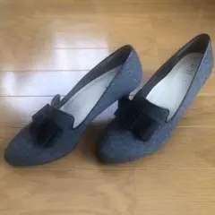 グレー リボン付き ハイヒールパンプス unity