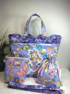 ＊刺繍付きスカラップバッグ・ポーチ・巾着セット＊ロラライハリス