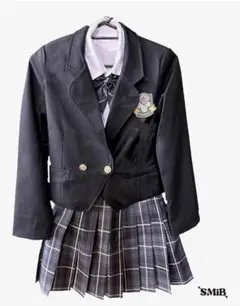 女子高生 制服 リボン 黒ブレザー スカート チェック セット 5点　Mサイズ