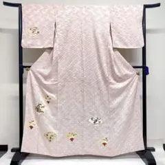 付け下げ　金駒刺繍　金彩　青海波　扇　松竹梅　着物　091tz