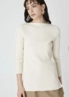 Mila Owen ボートネック7分袖オーガニックリブニット　アイボリー