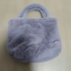 フェイクファー素材 灰色 ハンドバッグふわふわ