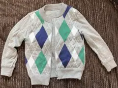 美品 コムサ アーガイルカーディガン グレー 100cm リバーシブル