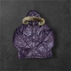 y2kファーダウンジャケットパープル平成ギャル男光沢短丈archive グランジ