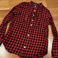 ポロラルフローレン　ギンガムチェックノーカラーコットンシャツブラウス　120