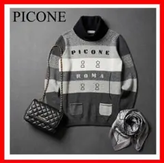 PICONE✨タートルネック ニット　グレー　ロゴ　スパンコールのサムネイル