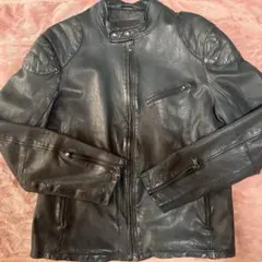 バナナリパブリック　ラムレザー シングルライダース ジャケット Ｌ　黒 羊革