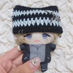 【黒×水色】にじぱぺっと　ぬい帽子　ぬい服　ネコ耳　ニット帽 10cmぬい