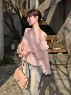 qung QUNG shellリボン シフォン ブラウス スモークピンク 新作