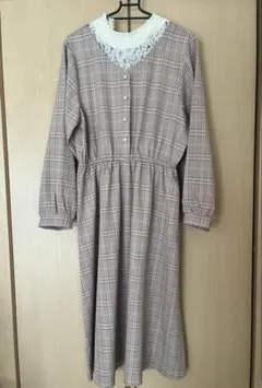 r.p.s ブラウン チェック柄 長袖 ロングワンピース
