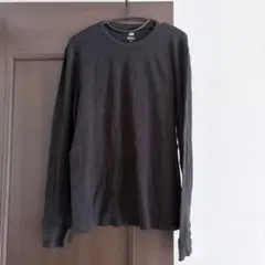 H&M ワッフル長袖カットソー ブラック XL
