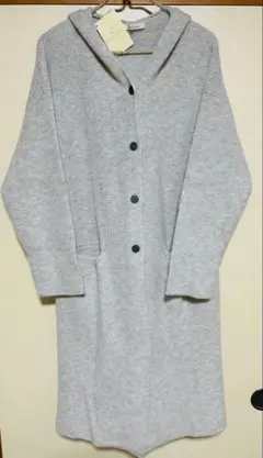 ブルーウィロー blue willow フード付きロングニットカーディガン