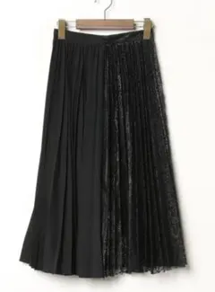 黒 レース プリーツスカート ロング