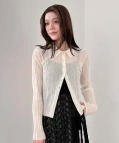 Heather シアーポロカーディガン アイボリーのサムネイル
