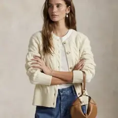 ポロラルフローレン　ウール　カシミヤ　ケーブルニットカーディガン　アイボリー